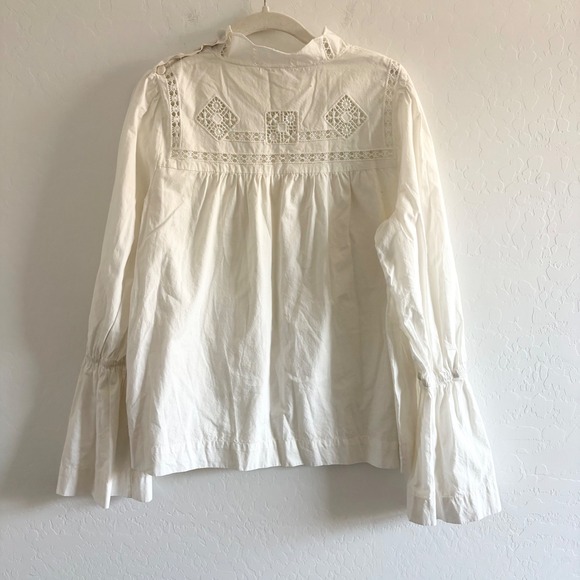 Free People Another Eternity Blouse White Cotton Eyelet Lace Bell Sleeve Large - Picture 3 of 8